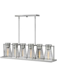 Refinery 6-Light Island With Smoke Glass Shades, in Brushed Nickel.